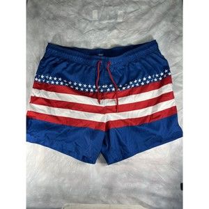 George Mens American Flag Swim Trunks Sz 2XL 44-46 Bathing Suit Mesh